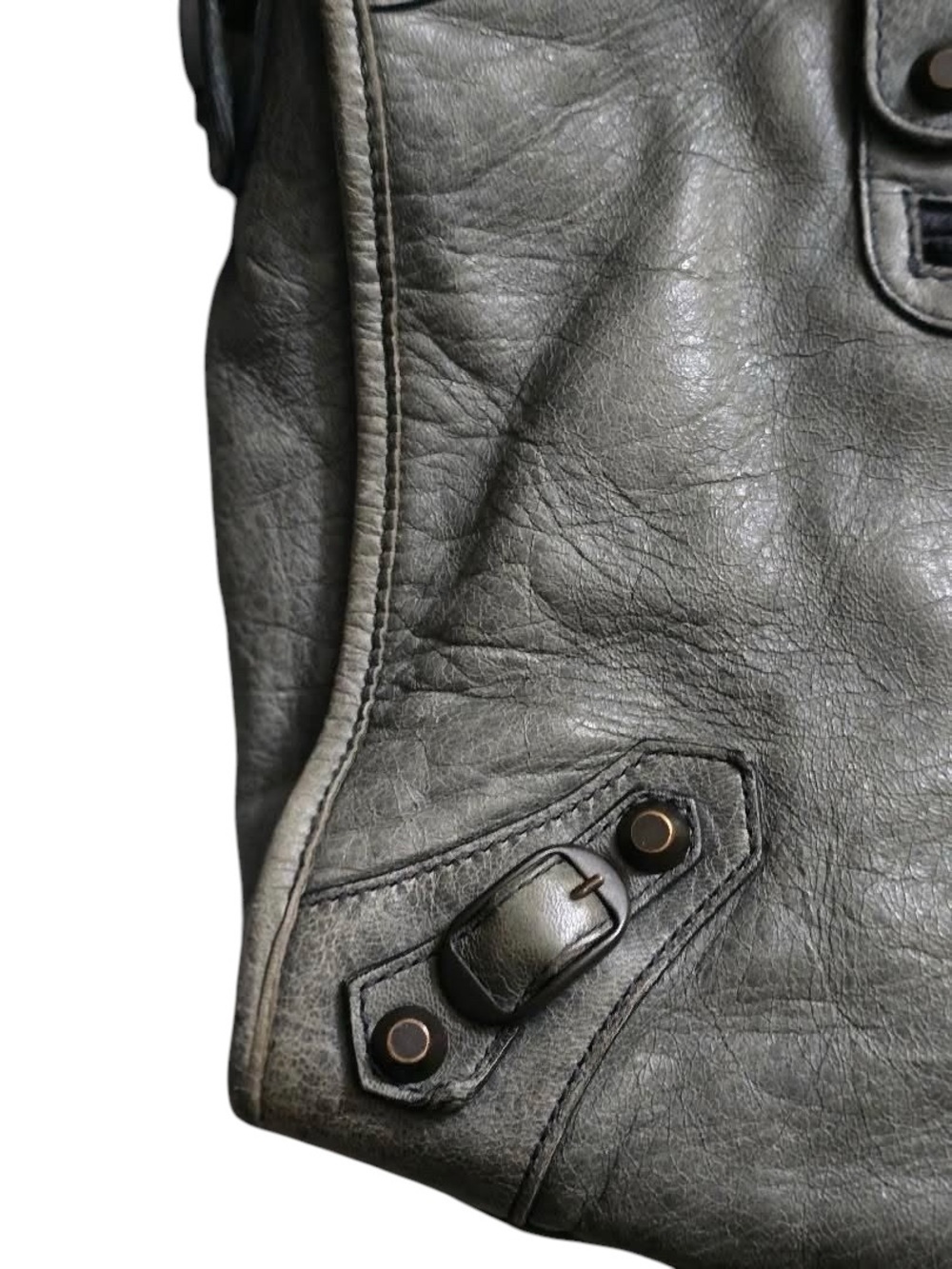 Auth Balenciaga City Bag grey green Lambskin  Leather shoulder Bag mirror strap - Picture 4 of 11